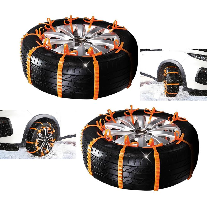 Photo 1 of 10Pcs Universal Snow Chains for Car/SUV Anti Slip Tire Chains for Car Adjustable Anti-Skid Chains Car Tire Universal Snow Tire Chain Emergency Survival Traction for Most Car Truck SUV (Orange)