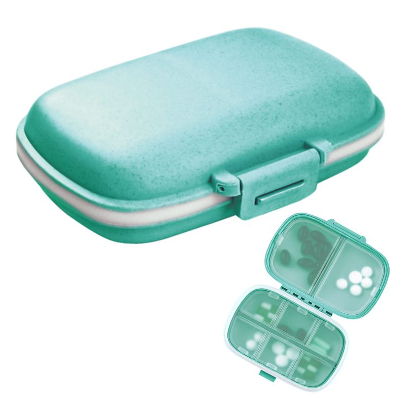 Photo 1 of 2 Pack Travel Pill Organizer, 8 Compartments Portable Pill Case, Small Pill Box for Pocket Purse Portable Medicine Vitamin Container Blue