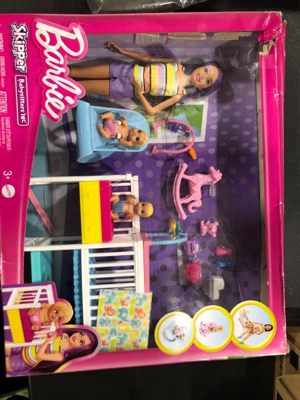 Photo 2 of Barbie Skipper Babysitters Inc Nap N Nurture Nursery Playset with Brunette Doll Baby & Accessories