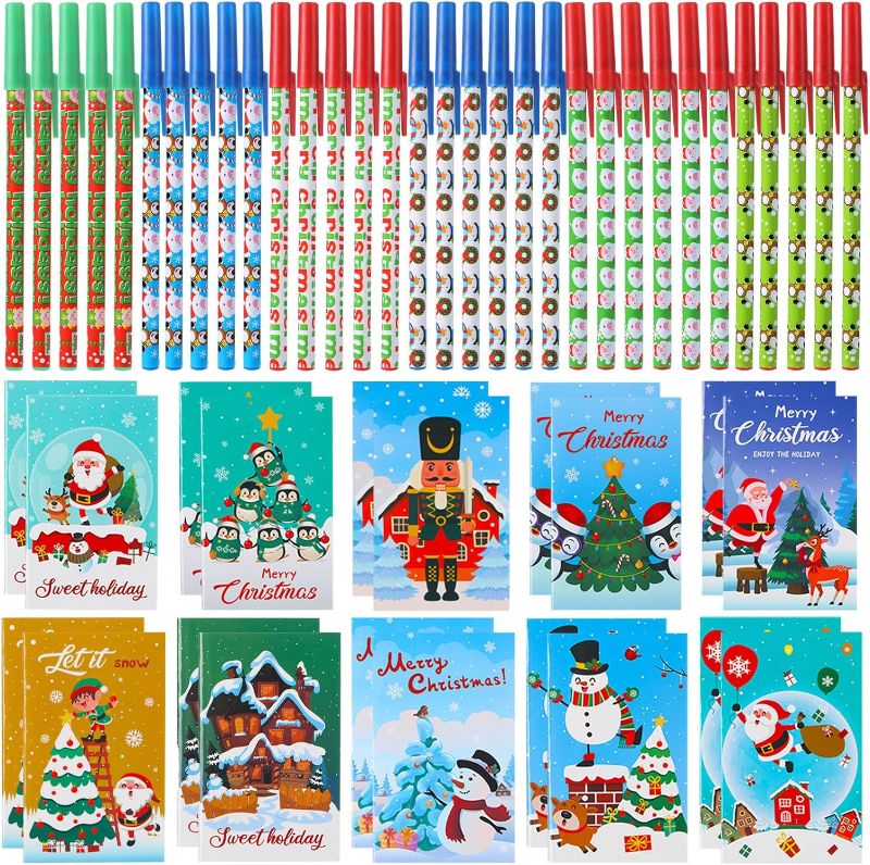 Photo 1 of Cholemy 200 Piece Christmas Notepads Gel Ink Pens Set 100 Pcs Composition Notebook College Notebook 100 Pcs Novelty Christmas Gel Ink Pens for Christmas Party Favor School Office Home Supply 