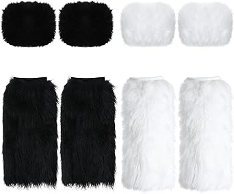 Photo 1 of 4 Pairs Furry Leg Warmers and Faux Fur Cuffs Set Long Warm Boot Cuff Winter Wrist Cuff for Women Party