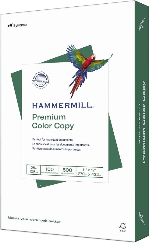 Photo 1 of Hammermill Printer Paper, Premium Color 28 lb Copy Paper, 11 x 17 - 1 Ream (500 Sheets) - 100 Bright, Made in the USA, 102541R