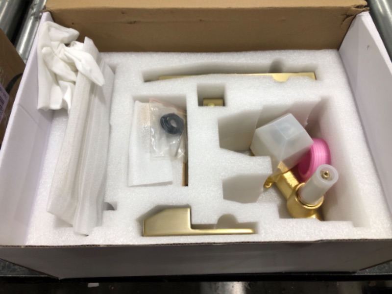 Photo 1 of TapLong Waterfall Bathtub Faucet Set with Sprayer, Single Handle Tub Filler with Hand Shower, 3 Holes Contemporary Wall Mount Roman Tub Faucet with Rough-in Valve and Trim Kit, Brushed Gold, 91266BG 7.9" Spout Brushed Gold