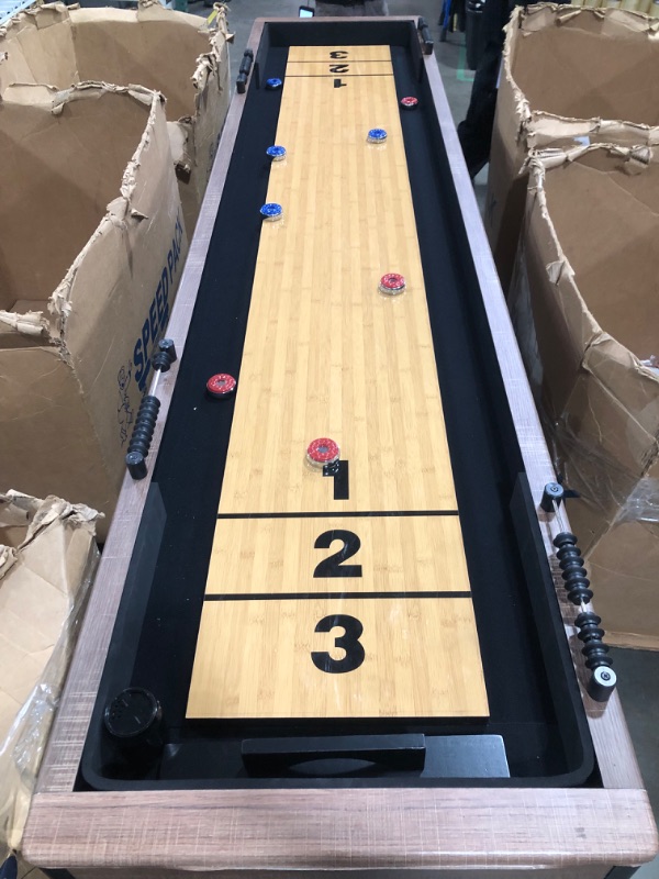 Photo 12 of (WILL NEED TRUCK)
Hathaway Excalibur 9-Ft Shuffleboard Table for Great for Family Recreation Game Rooms, Designed with a Rustic Driftwood Finish with Built-In Leg Levelers, Includes 8 Pucks, Table Brush and Wax
