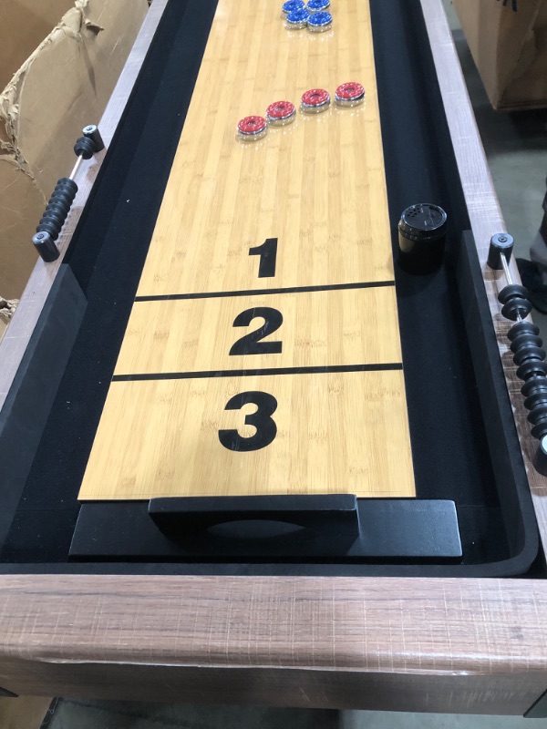Photo 14 of (WILL NEED TRUCK)
Hathaway Excalibur 9-Ft Shuffleboard Table for Great for Family Recreation Game Rooms, Designed with a Rustic Driftwood Finish with Built-In Leg Levelers, Includes 8 Pucks, Table Brush and Wax
