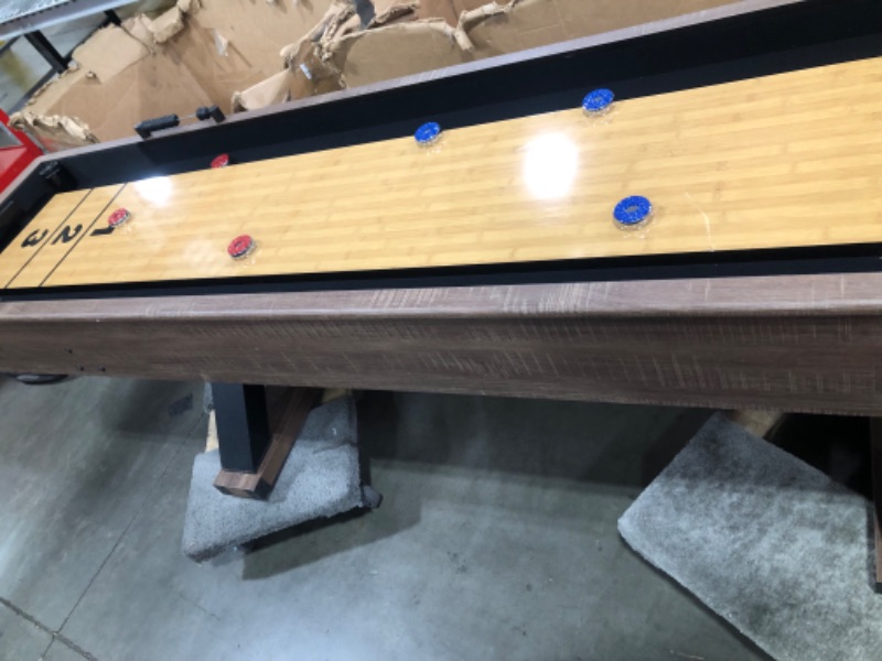 Photo 9 of (WILL NEED TRUCK)
Hathaway Excalibur 9-Ft Shuffleboard Table for Great for Family Recreation Game Rooms, Designed with a Rustic Driftwood Finish with Built-In Leg Levelers, Includes 8 Pucks, Table Brush and Wax
