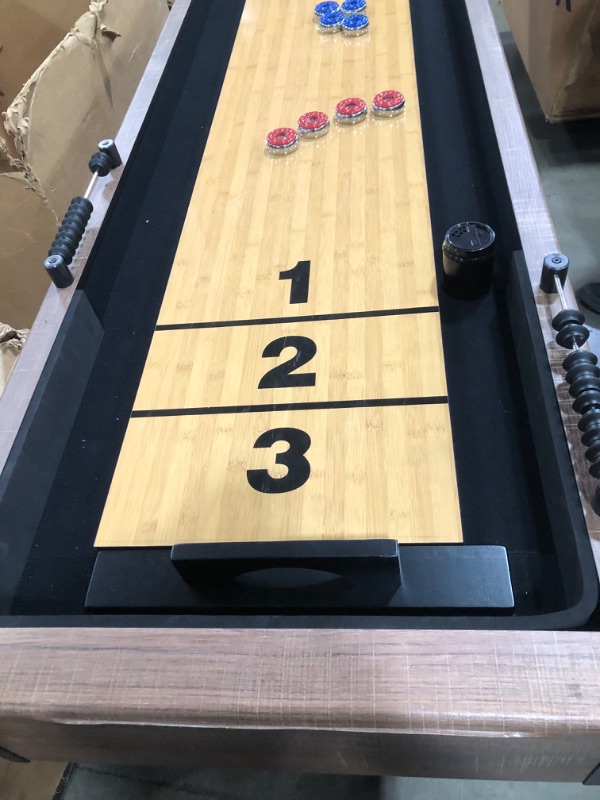 Photo 5 of (WILL NEED TRUCK)
Hathaway Excalibur 9-Ft Shuffleboard Table for Great for Family Recreation Game Rooms, Designed with a Rustic Driftwood Finish with Built-In Leg Levelers, Includes 8 Pucks, Table Brush and Wax
