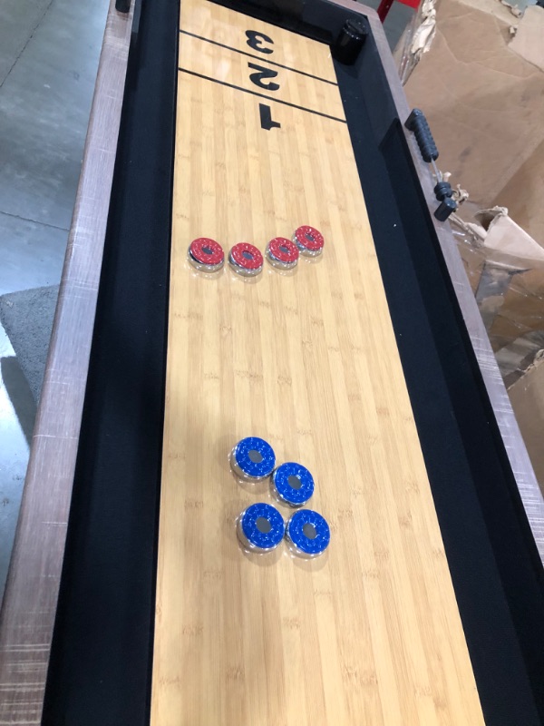 Photo 13 of (WILL NEED TRUCK)
Hathaway Excalibur 9-Ft Shuffleboard Table for Great for Family Recreation Game Rooms, Designed with a Rustic Driftwood Finish with Built-In Leg Levelers, Includes 8 Pucks, Table Brush and Wax

