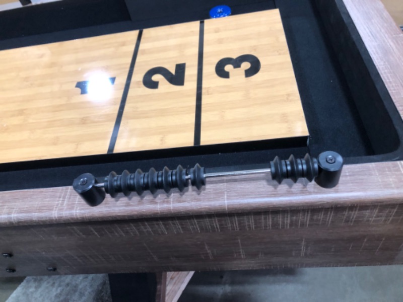 Photo 4 of (WILL NEED TRUCK)
Hathaway Excalibur 9-Ft Shuffleboard Table for Great for Family Recreation Game Rooms, Designed with a Rustic Driftwood Finish with Built-In Leg Levelers, Includes 8 Pucks, Table Brush and Wax

