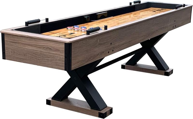 Photo 1 of (WILL NEED TRUCK)
Hathaway Excalibur 9-Ft Shuffleboard Table for Great for Family Recreation Game Rooms, Designed with a Rustic Driftwood Finish with Built-In Leg Levelers, Includes 8 Pucks, Table Brush and Wax
