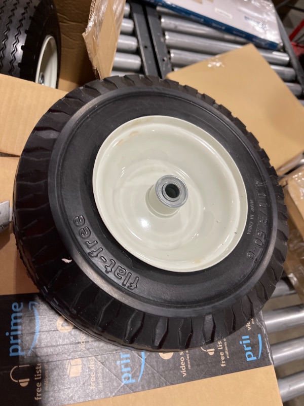 Photo 1 of 2-Pack 4.10/3.50-6" Flat Free Tire with Rim,13" Hand Truck Utility Universal Wheels, 3" Centered Hub with 5/8" Ball Bearings,w/Grease Fitting,410/350-6",410/350x6 https://a.co/d/9otnqiP