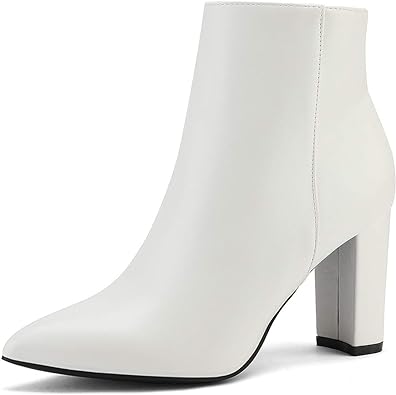 Photo 1 of DREAM PAIRS Women's Chunky High Heel Ankle Booties 7.5 White/Pu