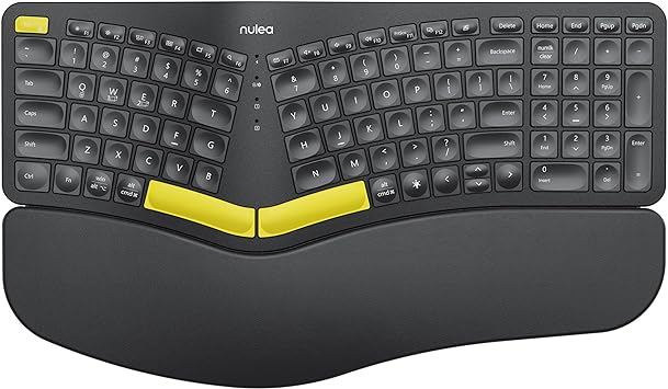 Photo 1 of Nulea Wireless Ergonomic Keyboard, Split Keyboard with Wrist Rest, USB-C Charging, 7-Color Backlight, Natural Typing, Bluetooth and USB Connectivity, Compatible with Windows/Mac
