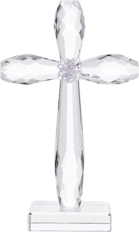 Photo 1 of YWHL Crystal Standing Cross Decor, Handmade Glass Holy Cross Collectible Figurines for Home Decoration, Religious Gifts for Women Men