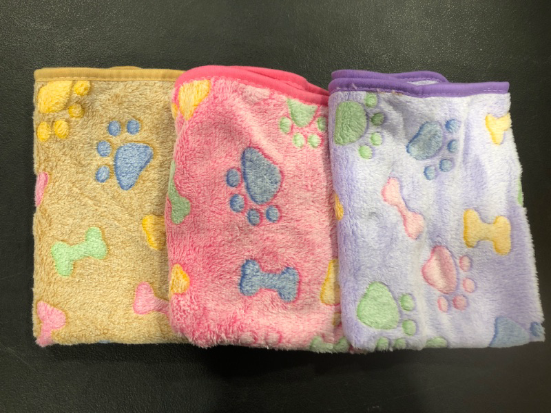 Photo 1 of  3 Puppy Blankets Super Soft Warm Sleep Mat Bone Print Cute Blanket Fluffy Premium Fleece Pet Blanket Flannel Throw Dog Blankets for Small Dogs Puppy Cat, Small