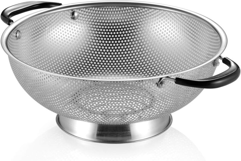 Photo 1 of 18/8 Stainless Steel Colander, Easy Grip Micro-Perforated 5-Quart Colander, Strainer with Riveted and Heat Resistant Handles, BPA Free, FDA Approved. Great for Pasta, Noodles, Vegetables and Fruits