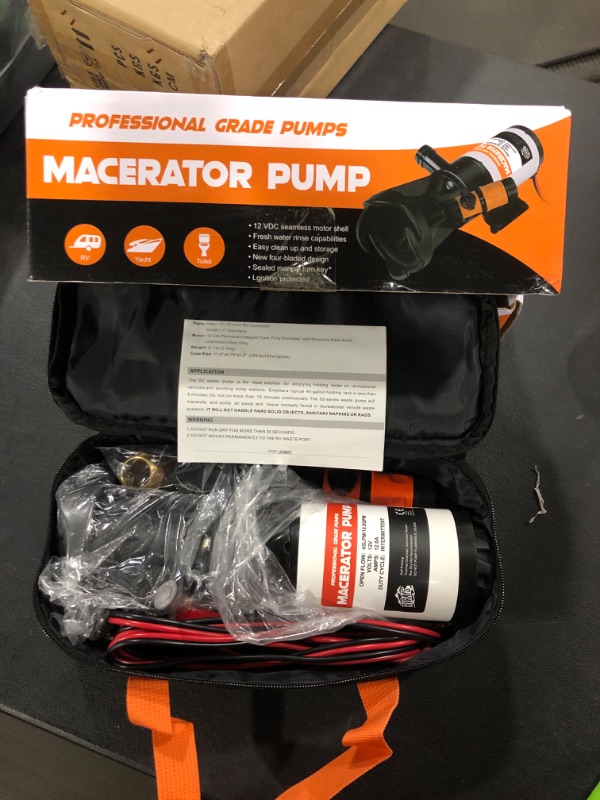 Photo 2 of RVRAYS Macerator Pump for RV Water Pump 12v, 12GPM Quick Self-Priming Sewage Chopper Pump with Portable Storage Dump Buddy RV Waste Management Device Kit Waste Water Pump (RV Pump+Storage Bag)