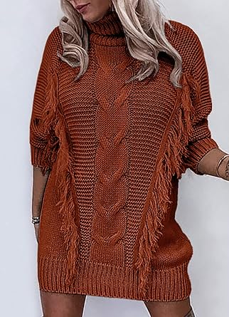 Photo 1 of BTFBM Women Fashion Sweater Short Dress Long Sleeve Turtleneck Oversized Fall Winter Soft Chunky Knit Pullover Sweaters