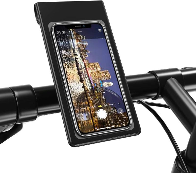 Photo 1 of Detachable Motorcycle Phone Pouch, Waterproof Bike Phone Bag with Touchscreen TPU Bicycle Holder Handlebar Accessories for Electric Bike, Road/Mountain Bike- Fit for iPhone/Android Mobile Phone