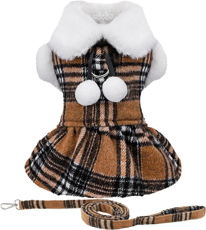 Photo 1 of (S) Puppy Sweater Dress with Leash, Winter Fall Puppy Clothes Warm Dog Sweaters for Small Dogs Girl, Fleece Small Dog Sweaters for Chihuahua Yorkie Teacup, Pet Cat Clothing (Small)