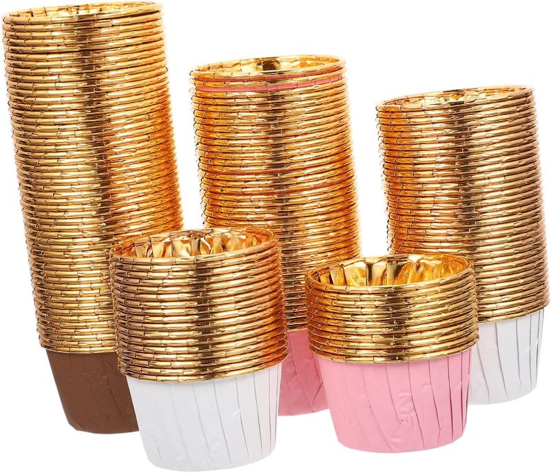 Photo 1 of 150pcs cake cup Round Cupcake Cases mini muffin liners white cupcake liners paper muffin cups mini cakes Foil Muffin Baking Cups Cheese Single-sided aluminum composite paper Metal