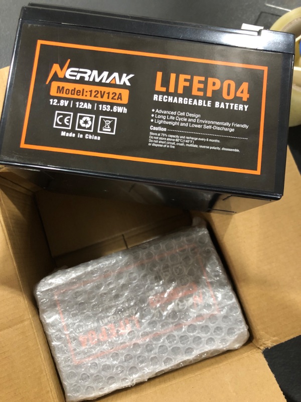 Photo 2 of Nermak 2 Pack 12V 12Ah LiFePO4 Deep Cycle Battery, 2000+ Cycles Lithium Iron Phosphate Rechargeable Battery for Solar Power,UPS,Lighting, Power Wheels, Fish Finder, Scooters and More, Built-in 12A BMS 12V 12Ah-2PACK