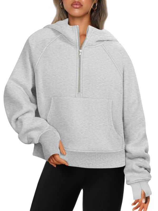 Photo 1 of ATHMILE Sweatshirts For Women Cropped Hoodies Half Zip Fleece Pullover Winter Clothes Quarter Zip Up 2023 Outfits Sweater XX-Large Grey