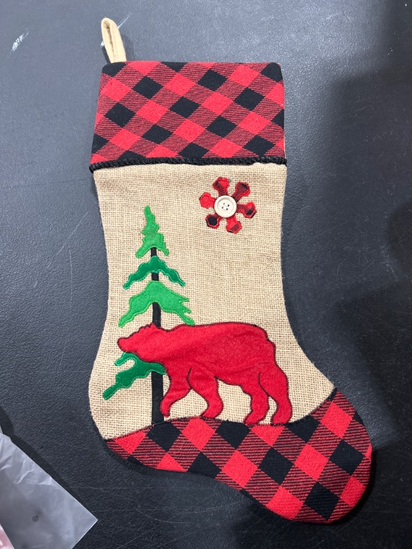 Photo 1 of 16” Large Christmas Stockings with Hanging Loop - Beige Deer Christmas Stocking with Fleece Cuff - Stockings Christmas Tree Decorations - Family Stockings for Christmas