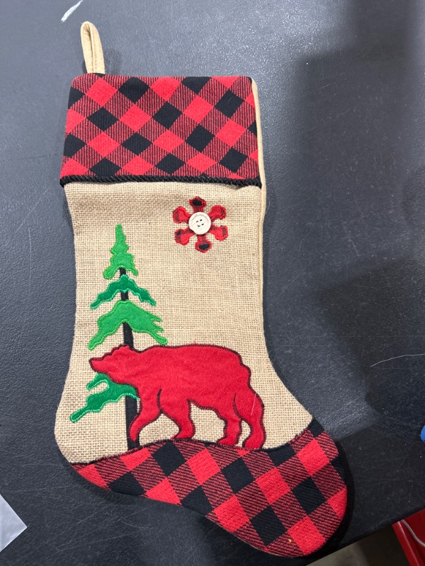 Photo 1 of 16” Large Christmas Stockings with Hanging Loop - Beige Deer Christmas Stocking with Fleece Cuff - Stockings Christmas Tree Decorations - Family Stockings for Christmas