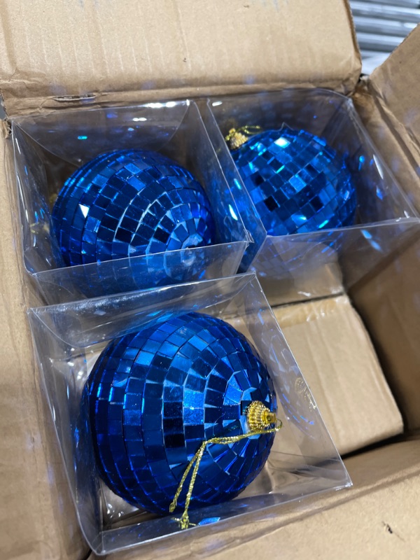 Photo 2 of 5 Pieces Disco Ball Mirror Ball Disco Party Decorations with Hanging Ring for DJ Club Stage Wedding Holiday, 2 Sizes (Royal Blue,8 Inch, 4 Inch) 8 Inch, 4 Inch Royal Blue