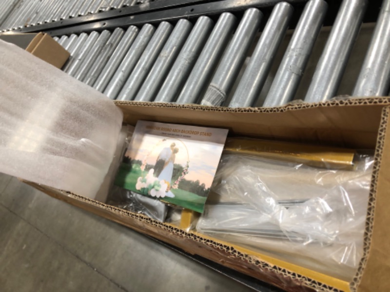 Photo 1 of Round Backdrop Stand Gold Wedding Arch Xhakchik Metal Balloon Arch Stand with Guide Rope Circle Backdrop Stand with Base Baby Shower Decoration (6.5FT Arch)