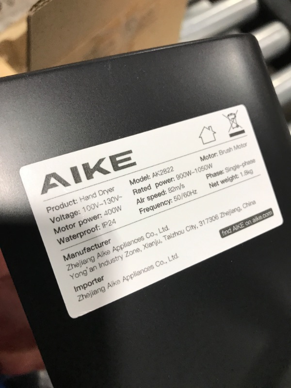 Photo 3 of AIKE ADA Compliant Hand Dryer Surface Mount Hard Wired Design, 110V Black Model AK2822