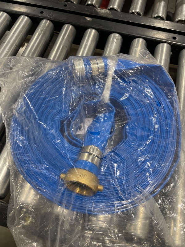 Photo 1 of 2" x 100ft Blue PVC Backwash Hose for Swimming Pools, Heavy Duty Discharge Hose Reinforced Pool Drain Hose with Aluminum Pin Lug Fittings