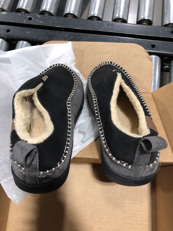 Photo 2 of EverFoams Men's Moccasin Slippers Memory Foam Indoor/Outdoor Warm Suede House Shoes with Fuzzy Sherpa Lining 11 Black