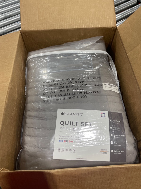Photo 1 of KASENTEX Quilt-Bedding-Coverlet-Blanket-Set, Machine Washable, Ultra Soft, Lightweight, Stone-Washed, Detailed Stitching - Solid Color (Gull, Oversized King + 2 King Shams) Gull Oversized King + 2 King Shams