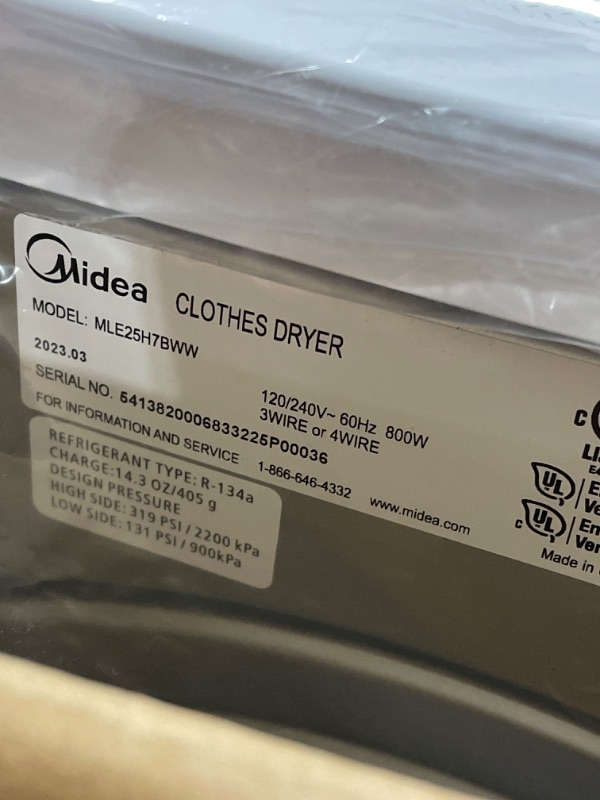 Photo 1 of Midea MLE25H7BWW Heat Pump, Ventless Front Load Dryer Stackable Washing Machine, Energy Efficient and Space Saving, 4.4 Cu.ft, White