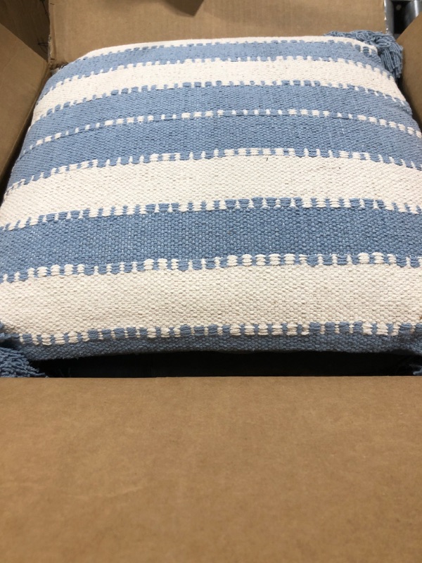 Photo 2 of 20x20 Inches Hand Woven Blue Cotton with Polyester Fill Pillow - Foreside Home & Garden