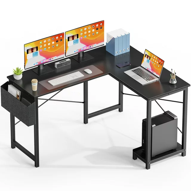 Photo 1 of EDX L Shaped Computer Modern Desk with Reversible Storage Shelf for Home and Office Use - 49 Inch Gaming Table Corner Desk for Gaming, Study, and Workstation, Black
