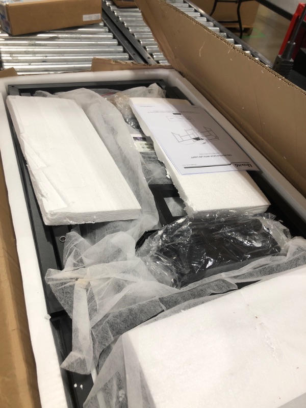 Photo 1 of Unikito 2 Person Computer Desk with LED Light and Power Outlet, Double Gaming Desk, Large Workstation with Storage and Printer Stand, Long Desk, Office Work Desk with Shelf, Writing Study Table, Black With LED Light Black