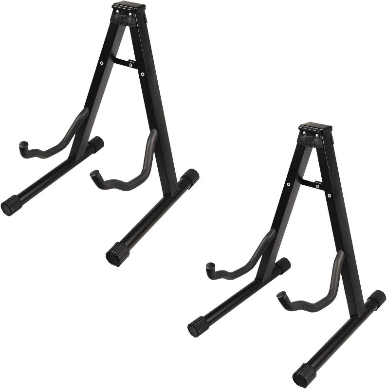 Photo 1 of 2 Pcs Guitar Stand Folding Universal A-Frame Stand for All Guitars Acoustic Classic Electric Bass Travel Guitar Stand, Black
