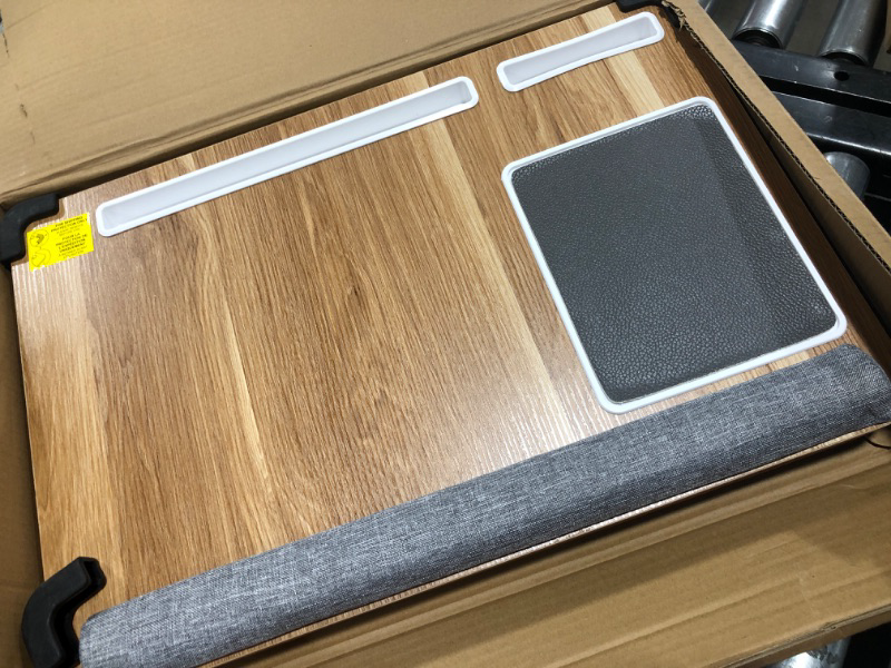 Photo 1 of HUANUO Lap Desk - Fits up to 17 inches Laptop Desk, Built in Mouse Pad & Wrist Pad for Notebook, Laptop, Tablet, Laptop Stand with Tablet, Pen & Phone Holder (Wood Grain) Light Brown Woodgrain