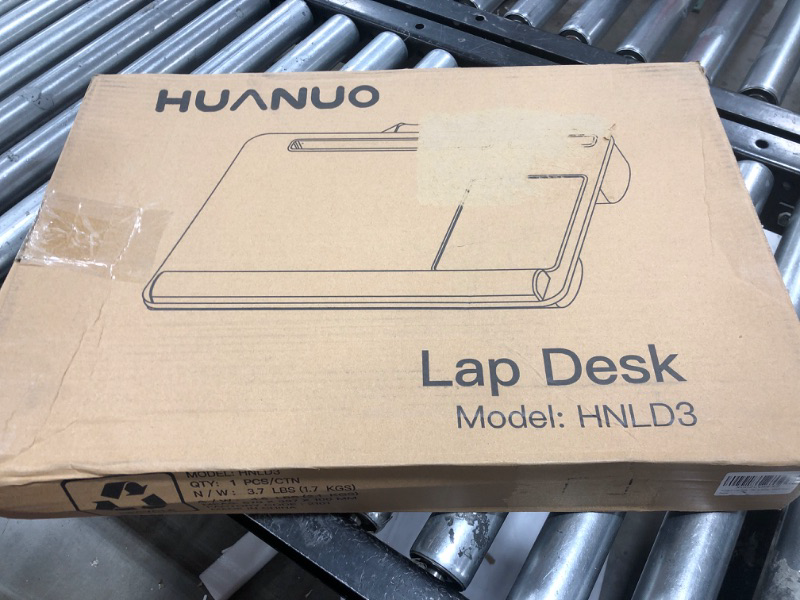 Photo 1 of HUANUO Lap Desk - Fits up to 17 inches Laptop Desk, Built in Mouse Pad & Wrist Pad for Notebook, Laptop, Tablet, Laptop Stand with Tablet, Pen & Phone Holder (Wood Grain) Light Brown Woodgrain