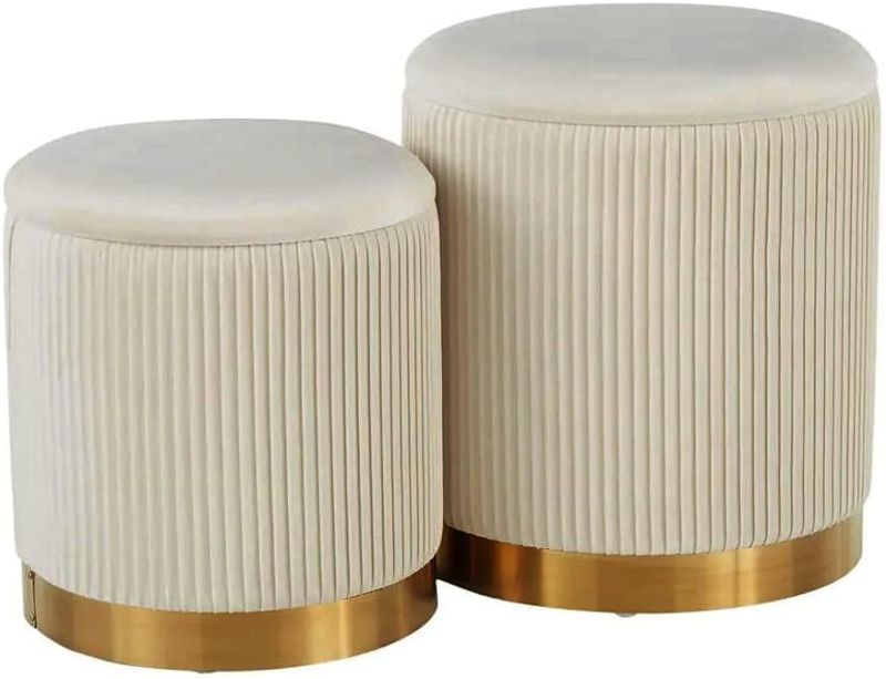 Photo 1 of YYW HOME Ottoman with Storage - White Velvet Ottoman for Living Room, Velvet Storage Ottoman for Kids Room,Gold Ottoman with Storage, Vanity Chair for Bedroom,Set of 2 Velvet Ottoman (White) 