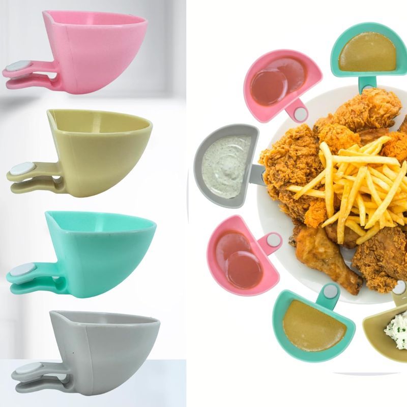 Photo 1 of Dip Clip Bowl Plate Holder | pack of 4 | aesthetic Colors Plastic Dish Serving Set For Spice Tomato Sauce Salt Veggie Vinegar Ketchup Chips - Condiment Cups Dipping