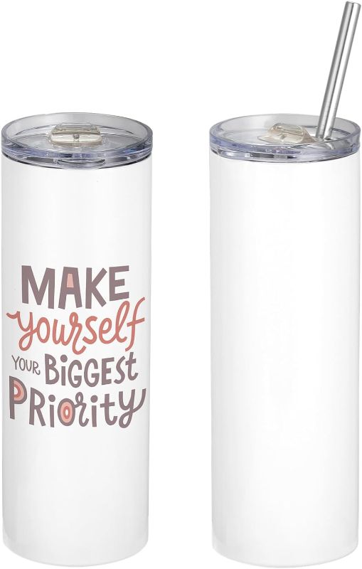 Photo 1 of 2-Pack Sublimation Tumbles, Stainless Steel Tumblers, Straight Skinny Travel Tumblers, for School Office Gym Gift, 20 Oz