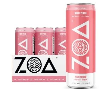 Photo 1 of ZOA Zero Sugar Energy Drinks - Healthy Energy Formula with Vitamins, Electrolytes, Antioxidants, 160mg of Natural Caffeine - White Peach, 12 Oun
