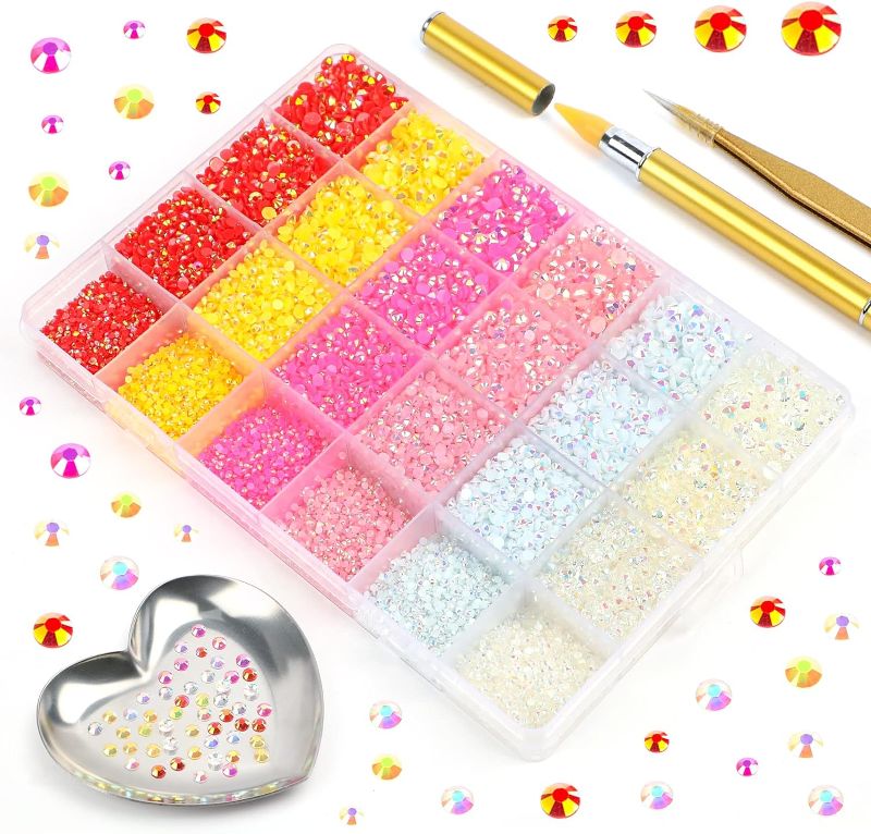 Photo 1 of 28800Pcs Flatback Bulk Jelly AB Rhinestones Set - 6 Colors Rhinestines for Nails, 4 Sizes(2mm,3mm,4mm,5mm) Gems for Crafts Bling Tumblers Glitter Crystal Phone Case Decoration Accessories