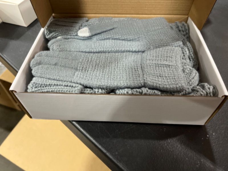Photo 1 of Aneco Winter Warm Knitted Scarf Beanie Hat and Gloves Set Men & Women's Soft Stretch Hat Scarf and Mitten Set Light Grey
