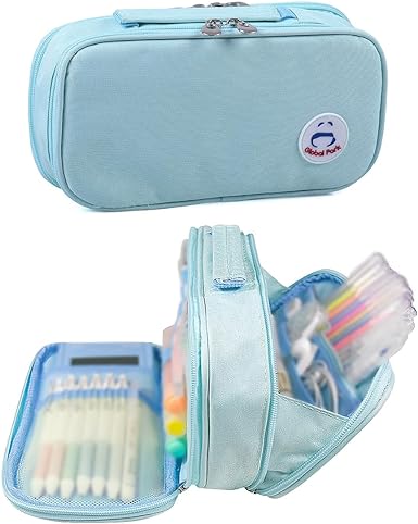 Photo 1 of Pencil Case Pen Bag Holder Pouch Large Handle Big Capacity Desk Organizer Storage Marker Box Stationary Makeup Cosmetic Double Zippers for School Office Students Teen
