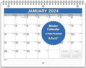 Photo 1 of Dunwell 2024 Calendar for 3-Ring Binder, Wall or Desk, 8.5x11 Spiral Bound 3-Hole Punched Office Calendar 2024, Wall Calendar 2024 for Home or Office
